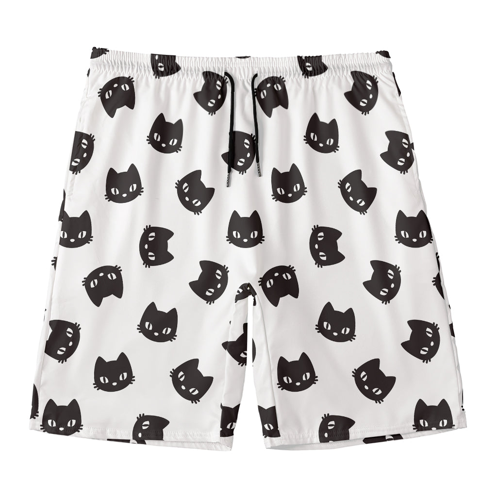 Black And White Cat Pattern Print Men's Swim Trunks
