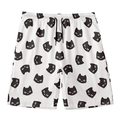 Black And White Cat Pattern Print Men's Swim Trunks