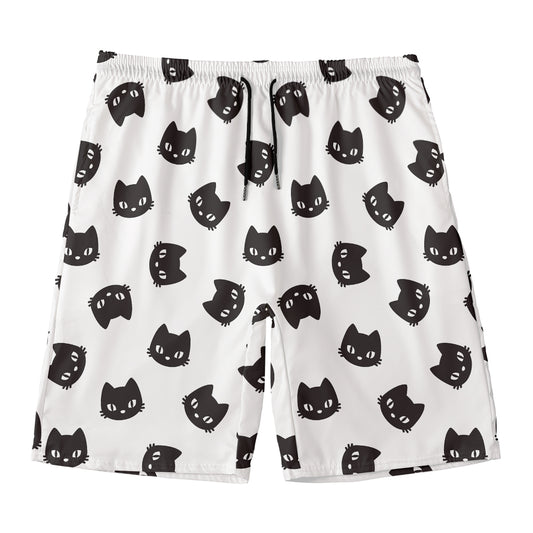 Black And White Cat Pattern Print Men's Swim Trunks