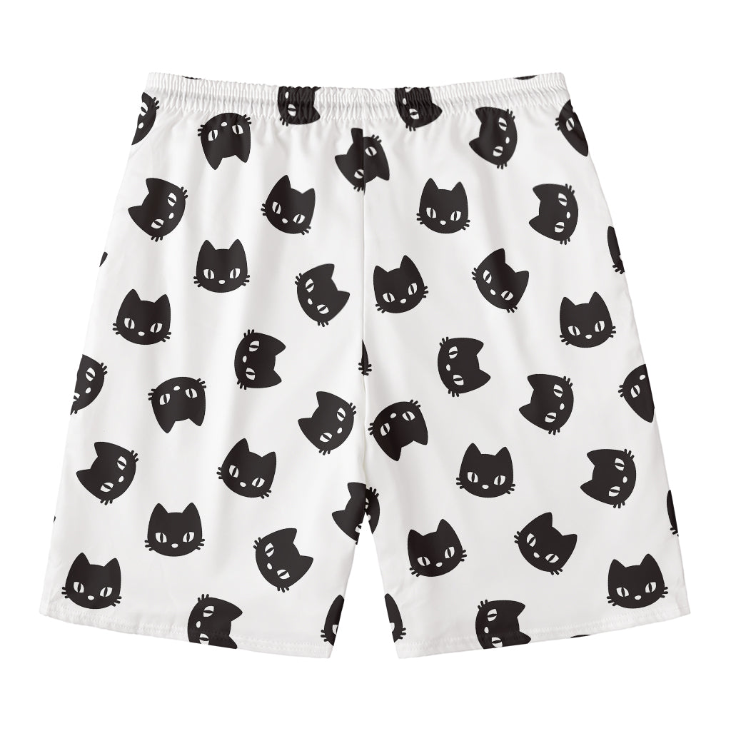 Black And White Cat Pattern Print Men's Swim Trunks
