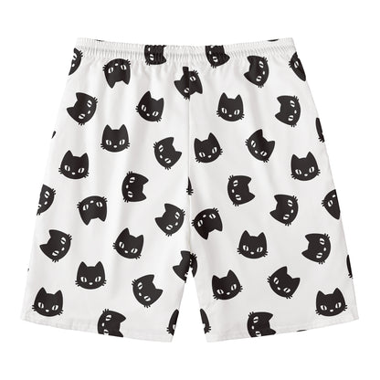 Black And White Cat Pattern Print Men's Swim Trunks