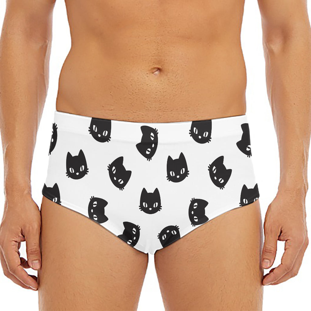 Black And White Cat Pattern Print Men's Triangle Swim Briefs
