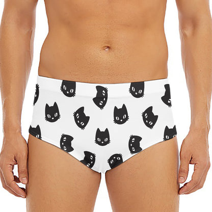 Black And White Cat Pattern Print Men's Triangle Swim Briefs
