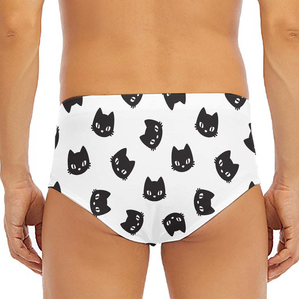 Black And White Cat Pattern Print Men's Triangle Swim Briefs