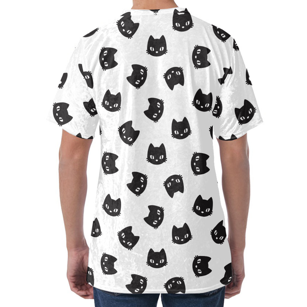 Black And White Cat Pattern Print Men's Velvet T-Shirt
