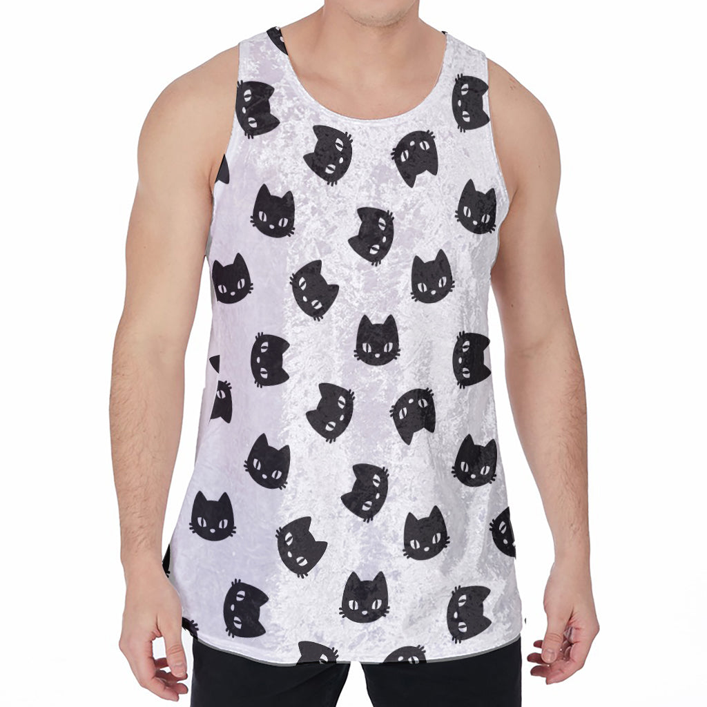 Black And White Cat Pattern Print Men's Velvet Tank Top