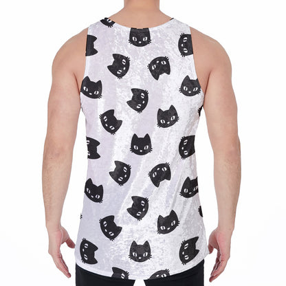Black And White Cat Pattern Print Men's Velvet Tank Top
