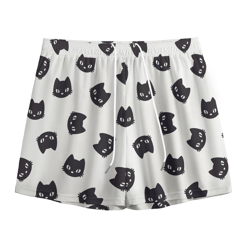 Black And White Cat Pattern Print Mesh Shorts