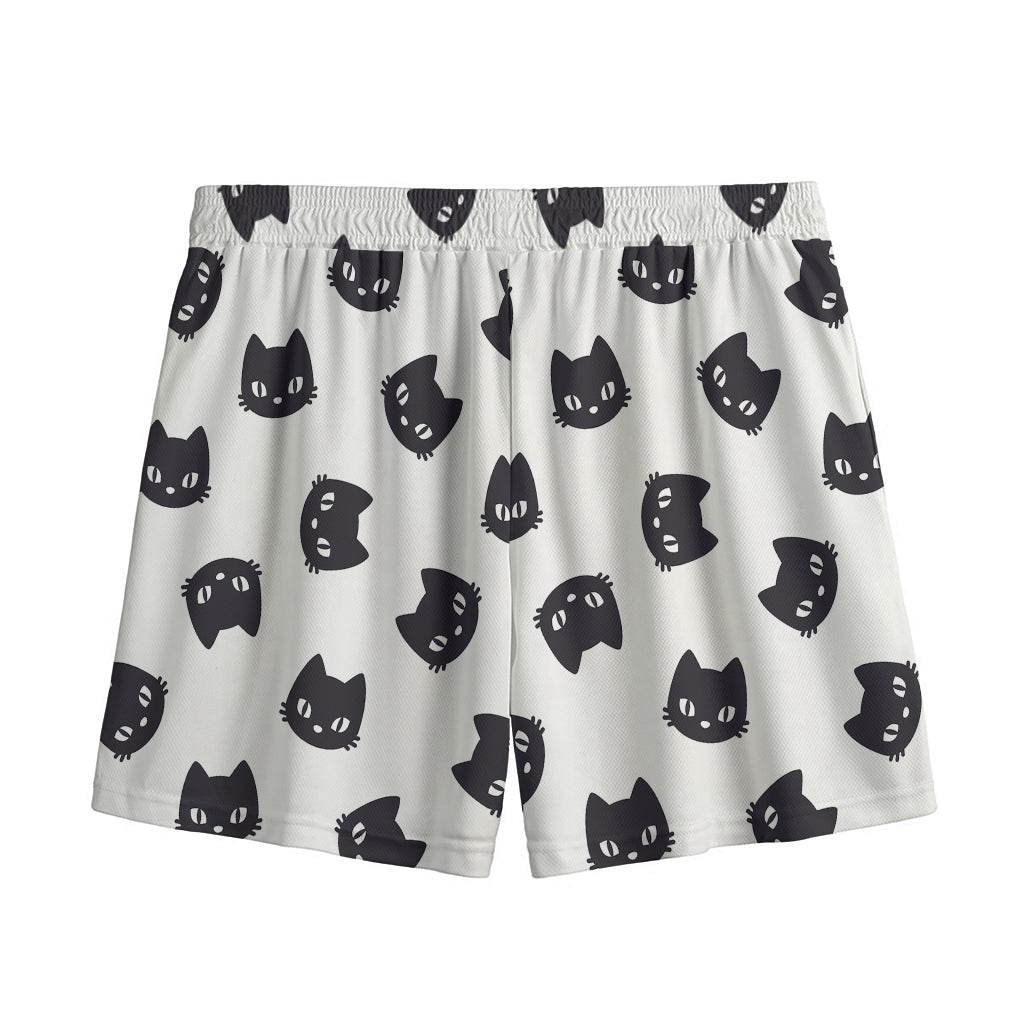 Black And White Cat Pattern Print Mesh Shorts