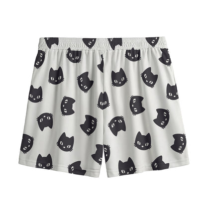 Black And White Cat Pattern Print Mesh Shorts