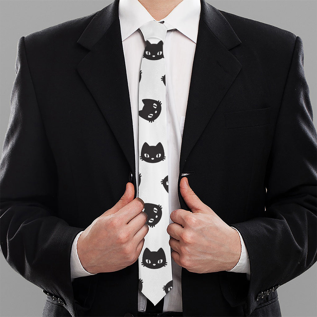 Black And White Cat Pattern Print Necktie