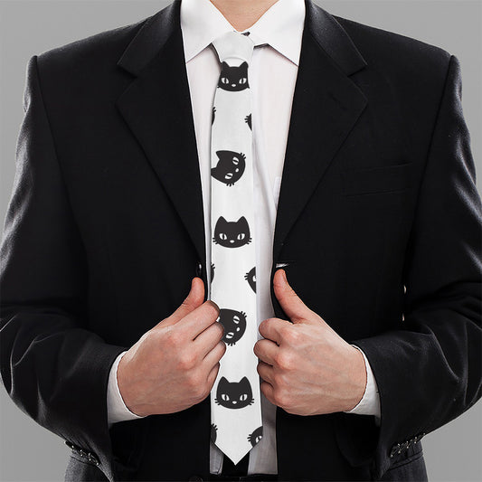 Black And White Cat Pattern Print Necktie