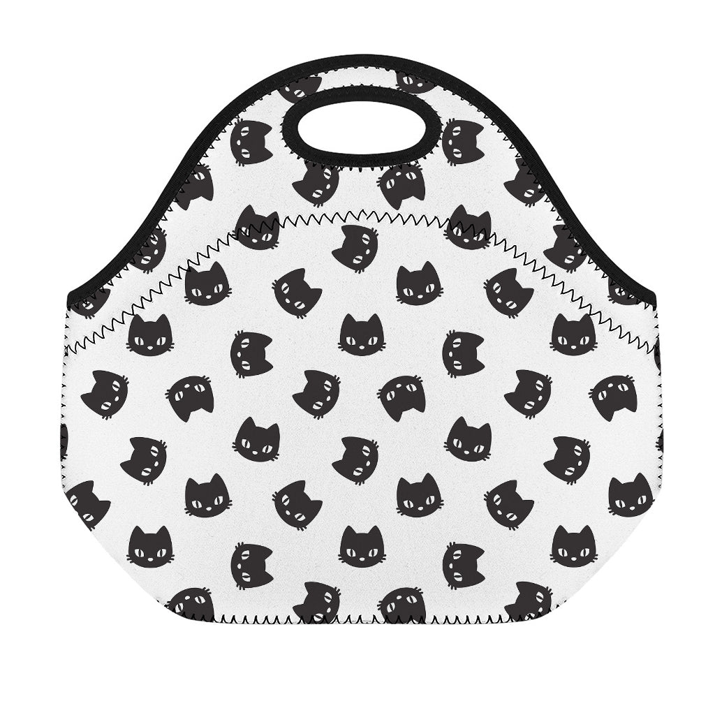 Black And White Cat Pattern Print Neoprene Lunch Bag