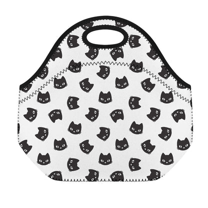 Black And White Cat Pattern Print Neoprene Lunch Bag