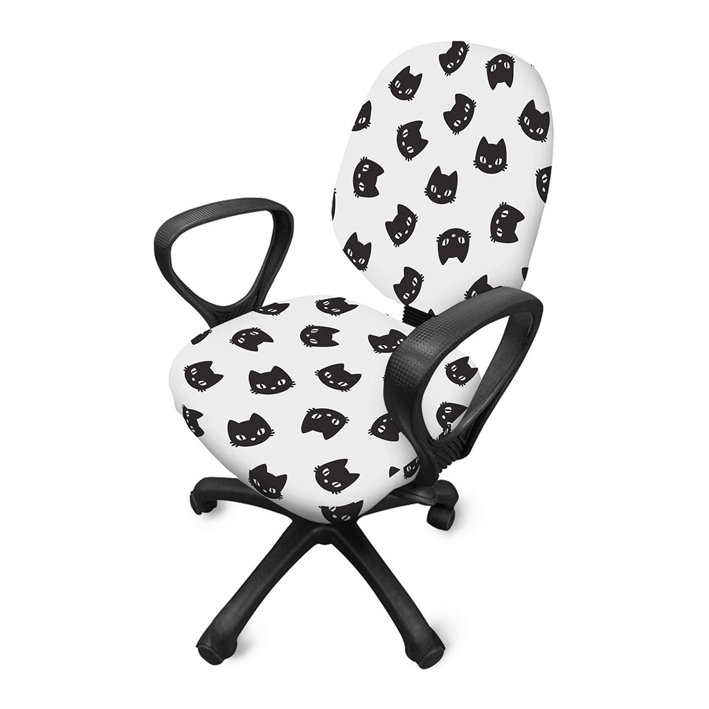 Black And White Cat Pattern Print Office Chair Cover