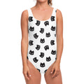 Black And White Cat Pattern Print One Piece Swimsuit