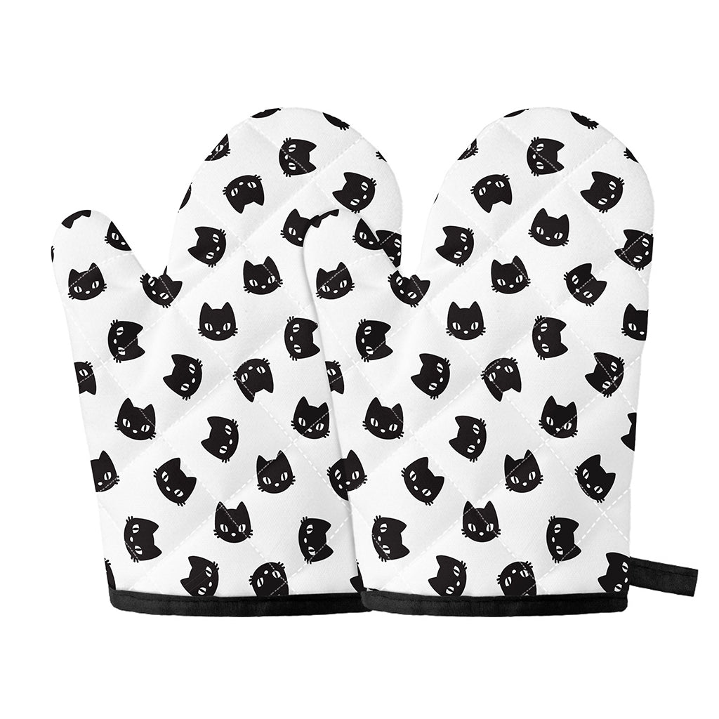Black And White Cat Pattern Print Oven Mitts