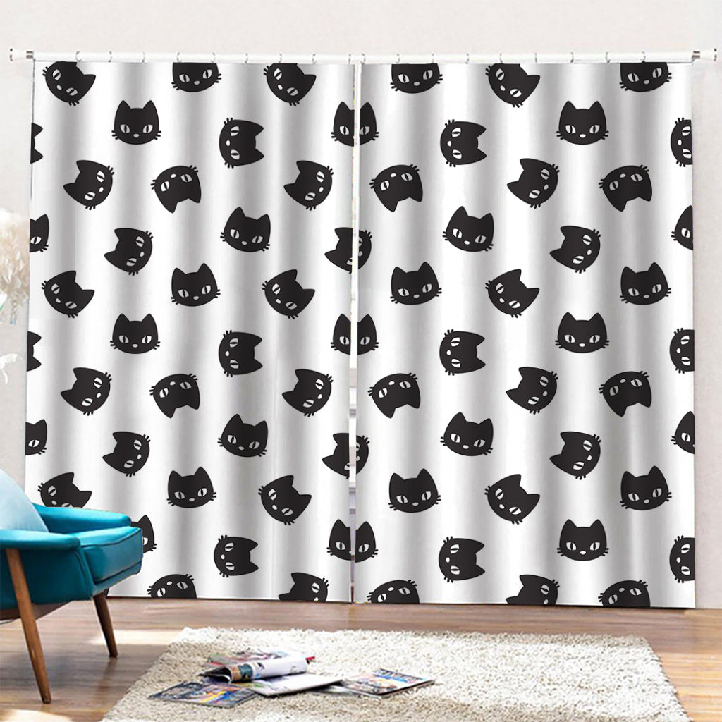 Black And White Cat Pattern Print Pencil Pleat Curtains