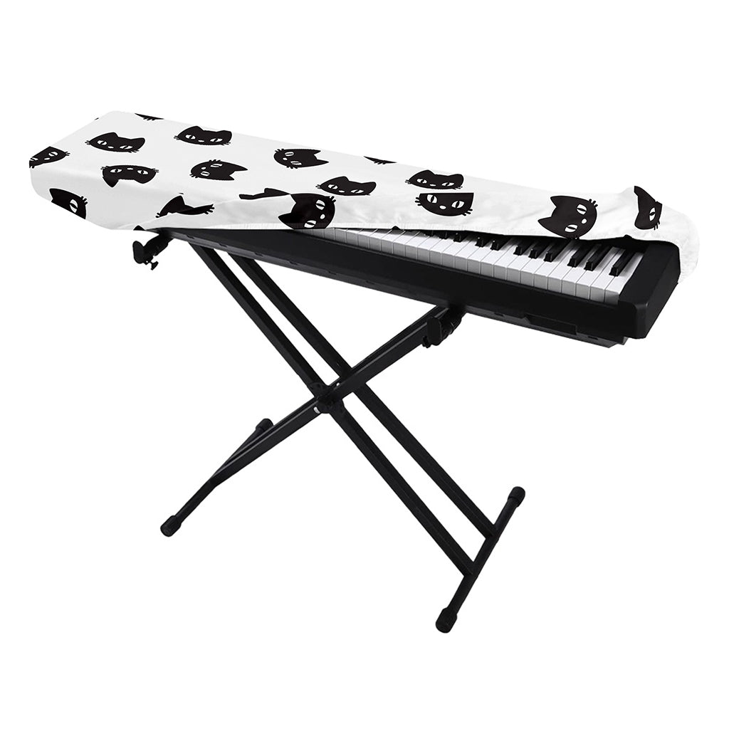 Black And White Cat Pattern Print Piano Keyboard Cover
