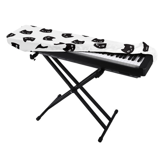 Black And White Cat Pattern Print Piano Keyboard Cover