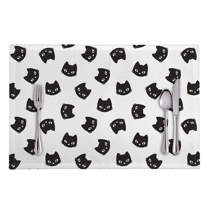 Black And White Cat Pattern Print Placemat