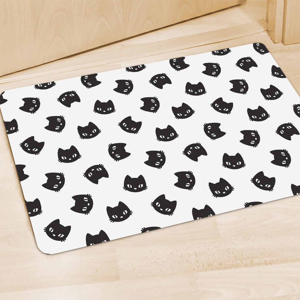 Black And White Cat Pattern Print Polyester Doormat