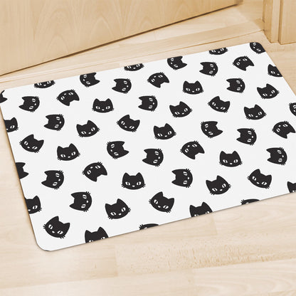 Black And White Cat Pattern Print Polyester Doormat
