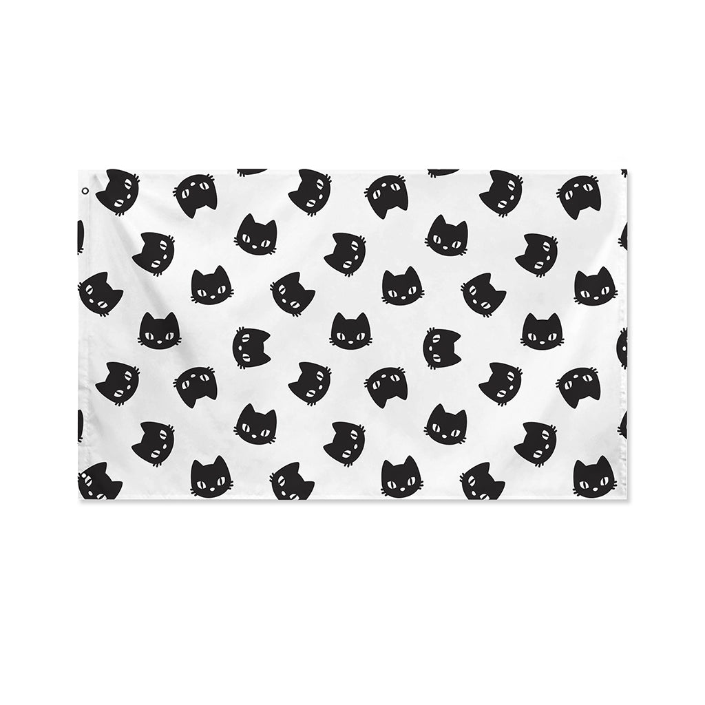 Black And White Cat Pattern Print Polyester Flag