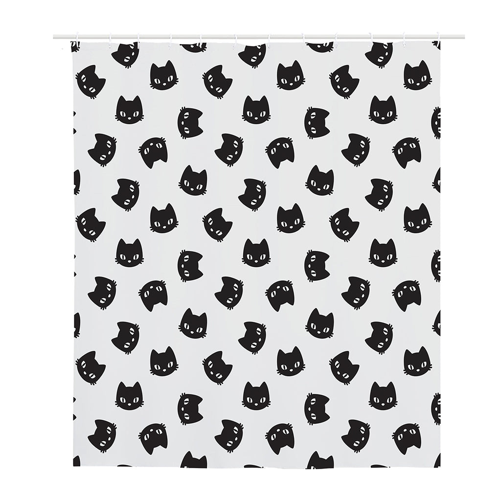 Black And White Cat Pattern Print Polyester Shower Curtain