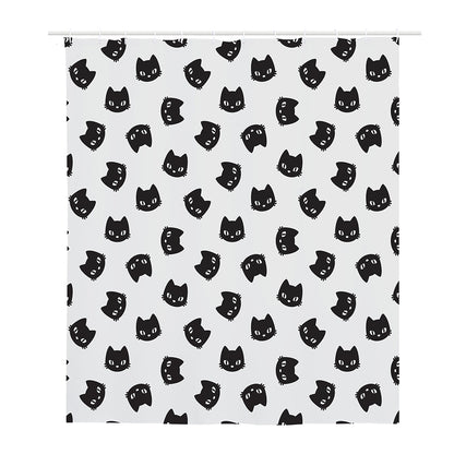 Black And White Cat Pattern Print Polyester Shower Curtain