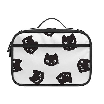 Black And White Cat Pattern Print Portable Lunch Bag