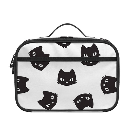 Black And White Cat Pattern Print Portable Lunch Bag