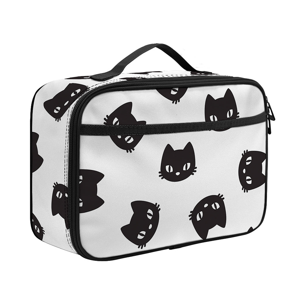 Black And White Cat Pattern Print Portable Lunch Bag