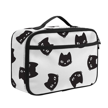 Black And White Cat Pattern Print Portable Lunch Bag