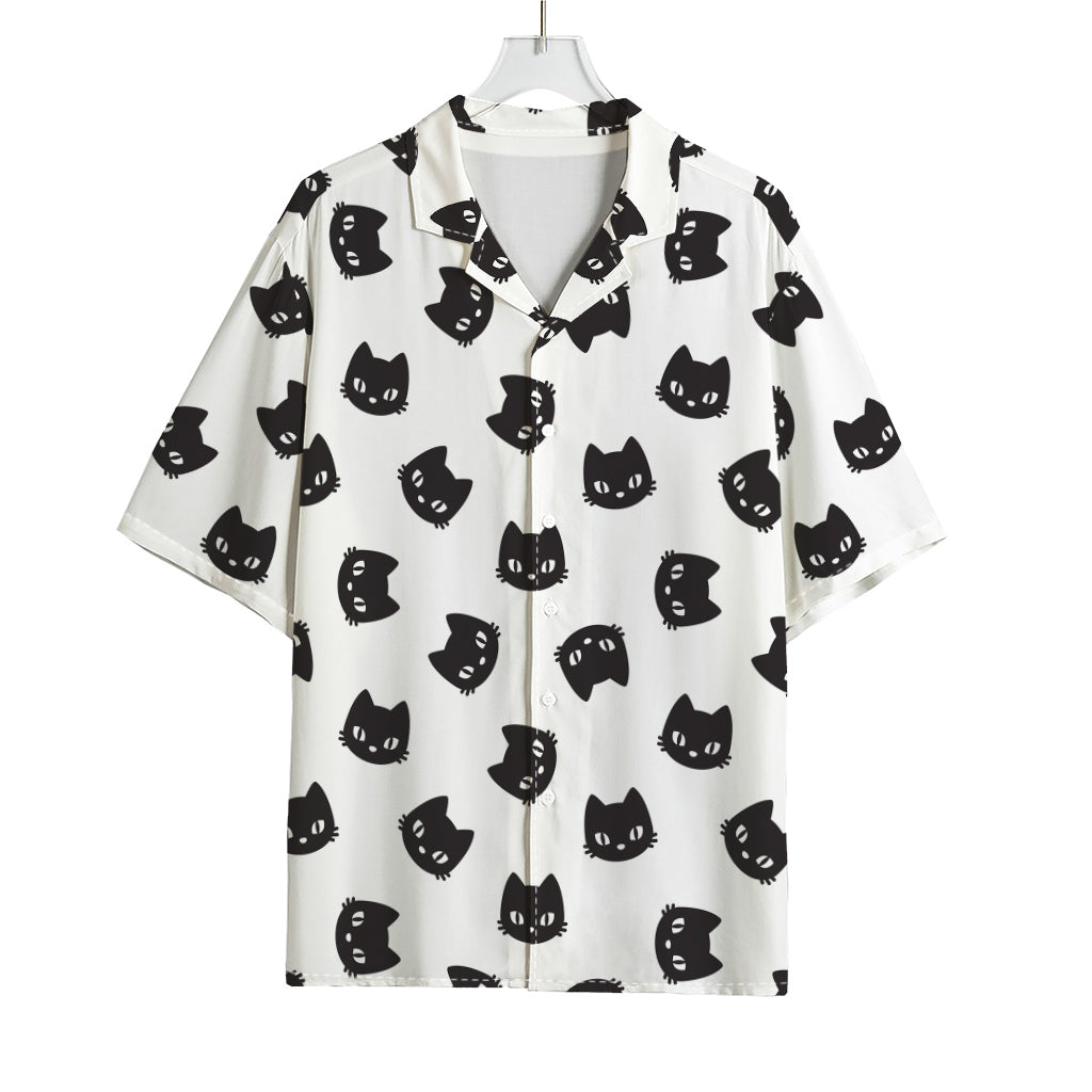 Black And White Cat Pattern Print Rayon Hawaiian Shirt