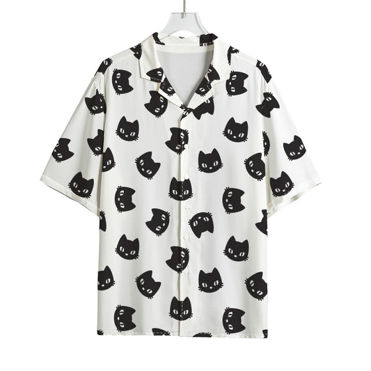 Black And White Cat Pattern Print Rayon Hawaiian Shirt