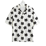 Black And White Cat Pattern Print Rayon Hawaiian Shirt