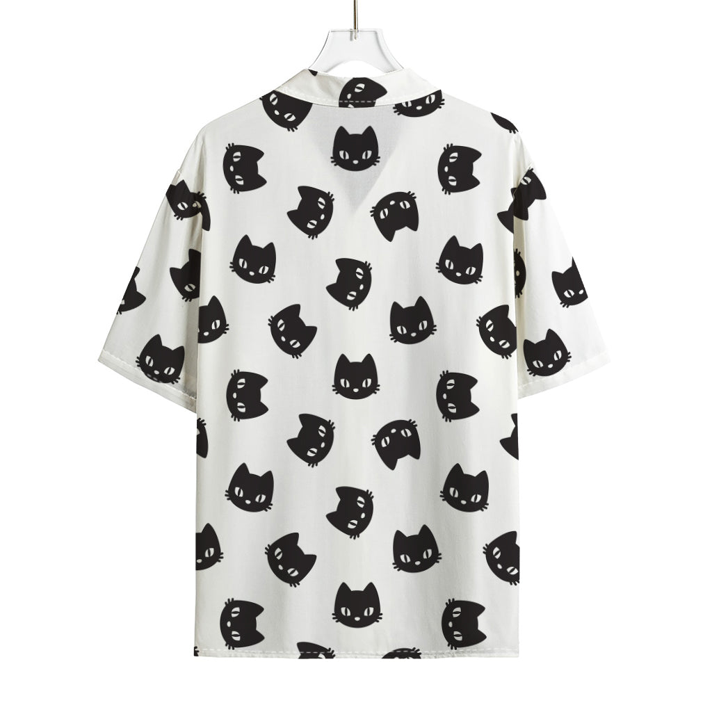 Black And White Cat Pattern Print Rayon Hawaiian Shirt