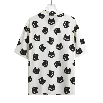 Black And White Cat Pattern Print Rayon Hawaiian Shirt