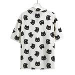 Black And White Cat Pattern Print Rayon Hawaiian Shirt