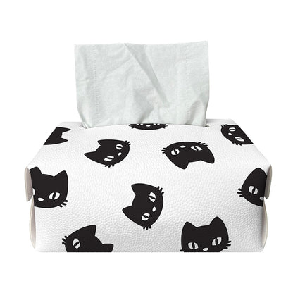 Black And White Cat Pattern Print Rectangle Tissue Box Cover
