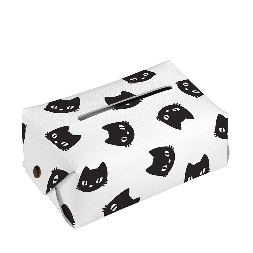 Black And White Cat Pattern Print Rectangle Tissue Box Cover