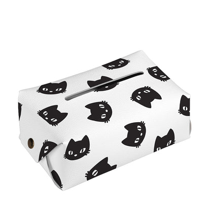 Black And White Cat Pattern Print Rectangle Tissue Box Cover