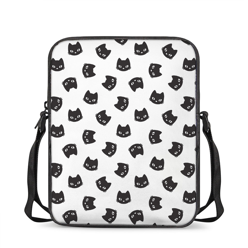 Black And White Cat Pattern Print Rectangular Crossbody Bag