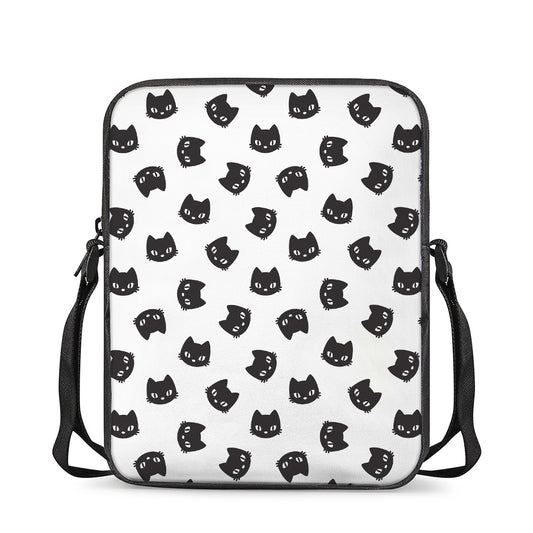 Black And White Cat Pattern Print Rectangular Crossbody Bag