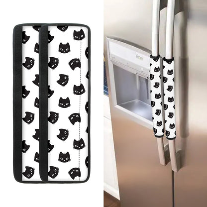Black And White Cat Pattern Print Refrigerator Handle Covers