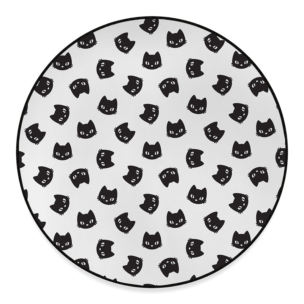 Black And White Cat Pattern Print Round Floor Mat
