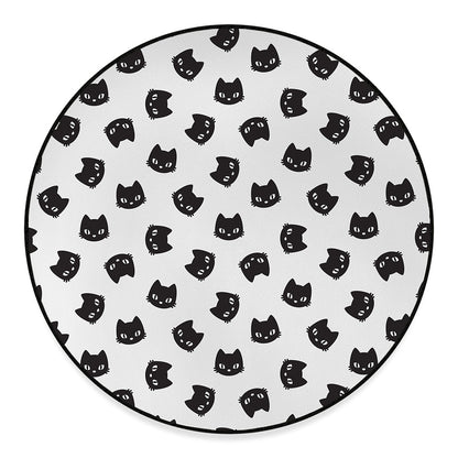 Black And White Cat Pattern Print Round Floor Mat