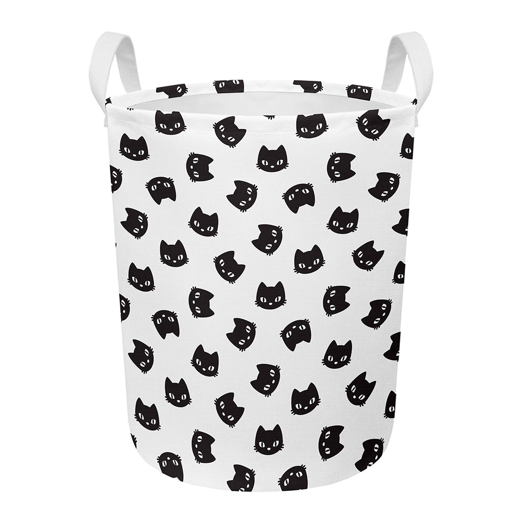Black And White Cat Pattern Print Round Laundry Basket