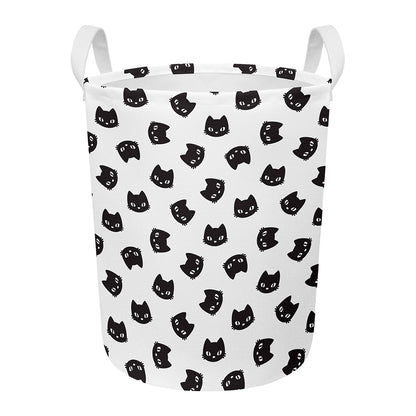 Black And White Cat Pattern Print Round Laundry Basket